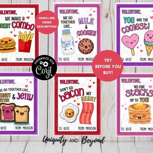 San Valentín de comida, Juego de palabras con comida, Tarjetas de San Valentín en el aula, San Valentín para niños, Tarjetas de San Valentín escolares, Tarjetas de San Valentín de guardería, Editable, Imprimible