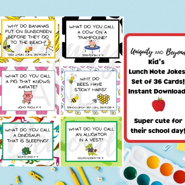 Kids Lunch Note Jokes, Printable Lunch Note Jokes, Lunch Joke Notes, Back to School Notes, printable, Lunch Jokes for Kids, Lunch Box Jokes