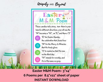 Printable Easter Poem, Easter Poem, M&M Easter Poem, Easter Poem for Kids, Easter Kids activities, religious Easter story, Easter printable