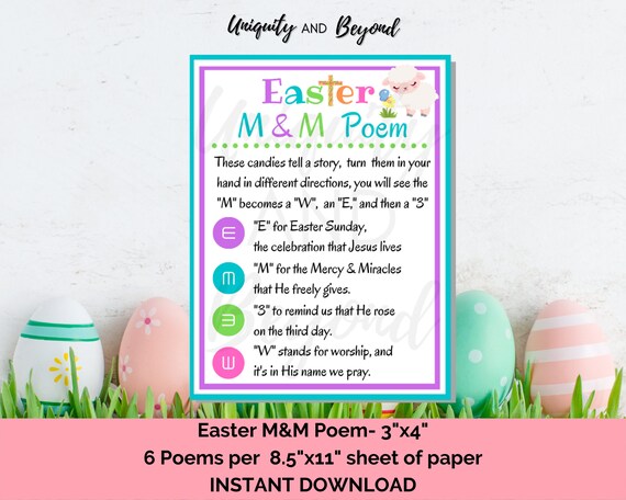 Printable Easter Poem Easter Poem M&amp;M Easter Poem Easter - Etsy