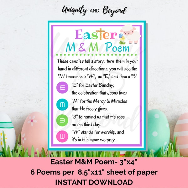 Printable Easter Poem, Easter Poem, M&M Easter Poem, Easter Poem for Kids, Easter Kids activities, religious Easter story, Easter printable