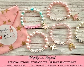 Name Bracelet, Girls Name Bracelet, Personalized, Ballet Bracelet, Ballerina Bracelet, Dance, Pink, Kids Ballerina Jewelry, Dance Recital