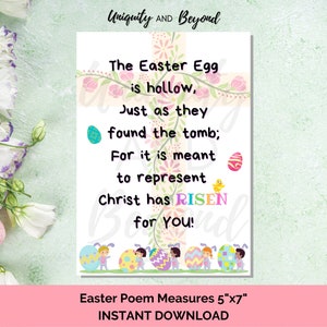 Printable Easter Poem, Easter Poem, Easter Poem for Kids, Easter favors, religious Easter story, Easter basket filler, Easter printable
