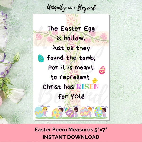 Printable Easter Poem, Easter Poem, Easter Poem for Kids, Easter favors, religious Easter story, Easter basket filler, Easter printable