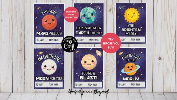 Space Valentines Planets Classroom Valentine Cards Kids