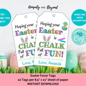Printable Easter Tags, Easter Favor Tags, Easter Tags, Easter Basket Filler, Basket Stuffer, Easter Gift Tags, Chalk, for kids, Treat Tags