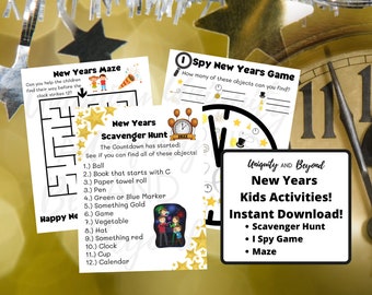 New Years Scavenger Hunt, New Years Kids Games, New Years Children Games, New Years Kids Activities, New Years I Spy Game, New Years Maze