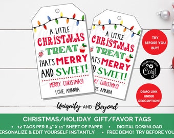 Printable Christmas Tags, Holiday Gift Tags, Holiday Treat Tags, Cookie Swap Favor Tags, Holiday Tags, Editable, digital download, gift swap