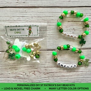 St Patrick&#39;s Day Bracelet Bead Kit, Lucky Bracelet, Personalized, Leprechaun, Name Bracelet, DIY, Gift for kid, Party Favor, Tricks