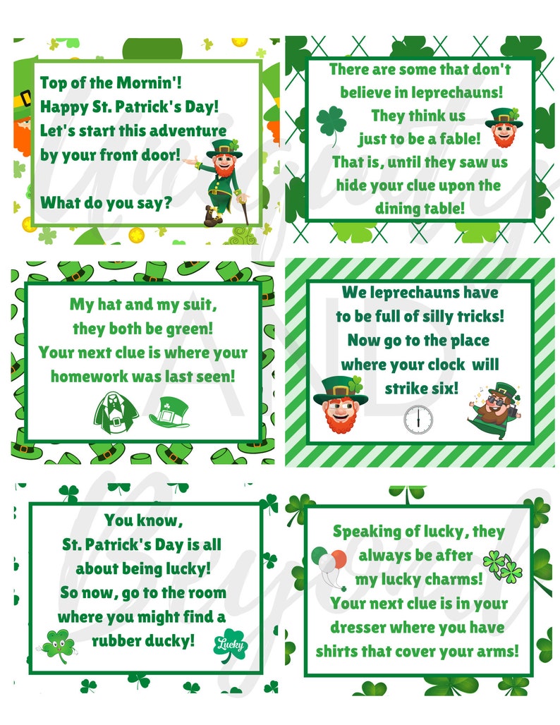 St Patrick's Day Scavenger Hunt, St Patrick's Day Treasure Hunt, St Patrick's Day Games, Leprechaun Hunt, Kids Treasure Hunt, Printable image 7