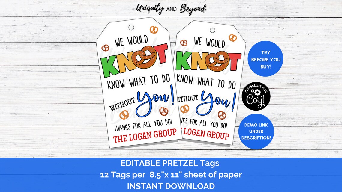 Pretzel Tags Pretzel Gifts Tags We Would Knot Know What to Etsy