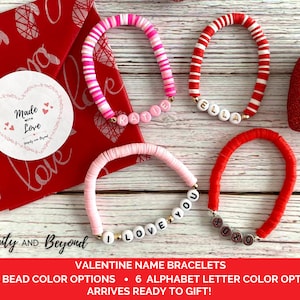 Valentine Heishi Bracelet, Heart Bracelet, Name Bracelet, Personalized, Toddler Valentine Gift, Gift for Kid, Birthday Gift, Favors