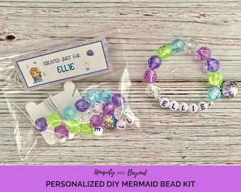 Mermaid bracelet Bead Kit, Mermaid gift, Kids birthday gift, Kid Stocking Stuffer, Name Bracelet, DIY, Gift for kid, Party Favors