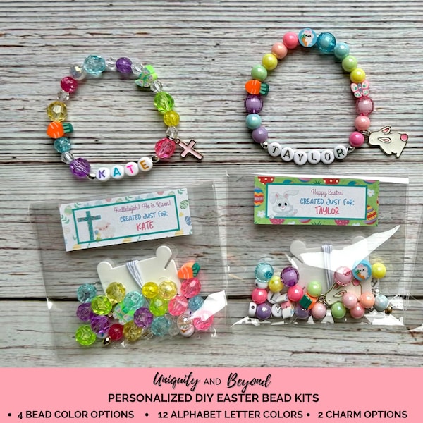 Easter Name Bracelet, DIY, Easter Bead Kit, Easter Bracelet Kit, Bunny Bracelet, Gift for Kid, Easter Basket Stuffer, Easter Party Favors