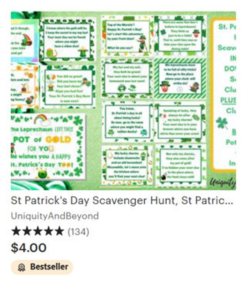 St Patrick's Day Scavenger Hunt, St Patrick's Day Treasure Hunt, St Patrick's Day Games, Leprechaun Hunt, Kids Treasure Hunt, Printable image 3