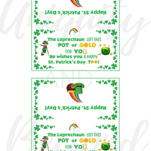 Pot of Gold Bag Topper, Leprechaun Favors, St Patrick's Day Bag Topper, St Patrick's day treat bags, Printable, Digital Download image 3