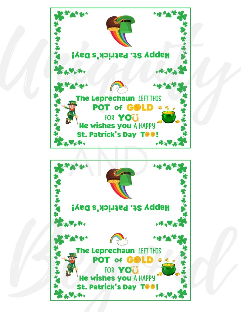 Pot of Gold Bag Topper, Leprechaun Favors, St Patrick's Day Bag Topper, St Patrick's day treat bags, Printable, Digital Download image 3