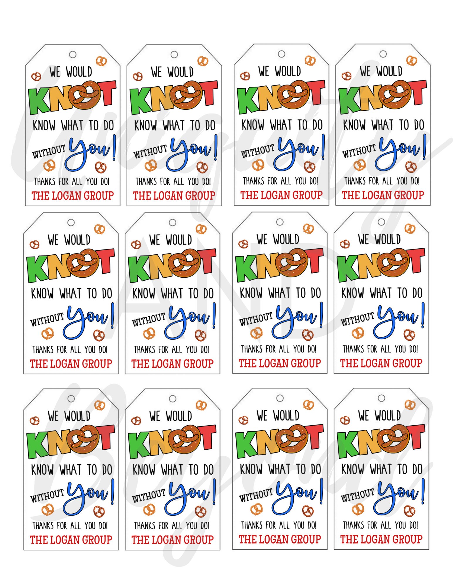 Pretzel Tags Pretzel Gifts Tags We Would Knot Know What to Etsy