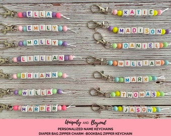 Name Bracelet, Backpack Keychain, Personalized Name Keychain, Diaper Bag Charm, Bookbag Keychain, Gift for Kid, Birthday, Stocking Stuffer