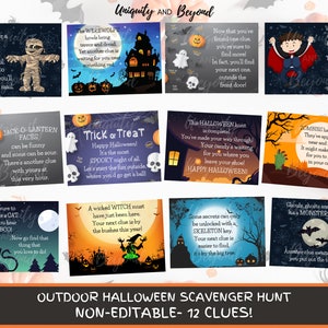 OUTDOOR Halloween Scavenger Hunt, Halloween Treasure Hunt, Trick or Treat Game, Scavenger Hunt Clues, Halloween Games, Party Games, Activity