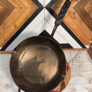 8" Carbon Steel Skillet | Hand Forged Diamond Pattern Handle | Artisan Cookware | Pre-Seasoned | Heirloom Quality
