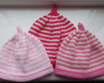 Baby Hat Merino Wool, New Born, Baby, Toddler, Hand Knitted, Pink