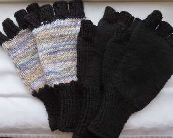 Hand Knitted Fingerless Gloves Mittens Black