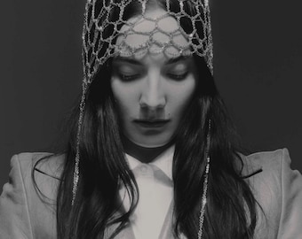 Chainmail Crochet Cap – Handmade Stainless Steel Headpiece | Avant-Garde Festival, Renaissance & Editorial Fashion