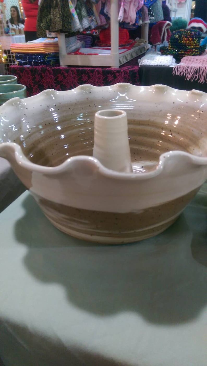 handmade functional 3 weeks. Available in brown or green Pound Cake pan Beautiful Made to order Unique hand-turned pottery Bunt pan