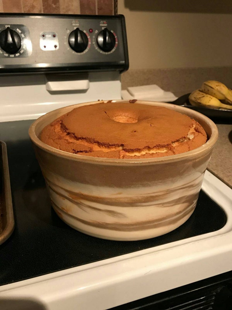 handmade functional 3 weeks. Available in brown or green Pound Cake pan Beautiful Made to order Unique hand-turned pottery Bunt pan