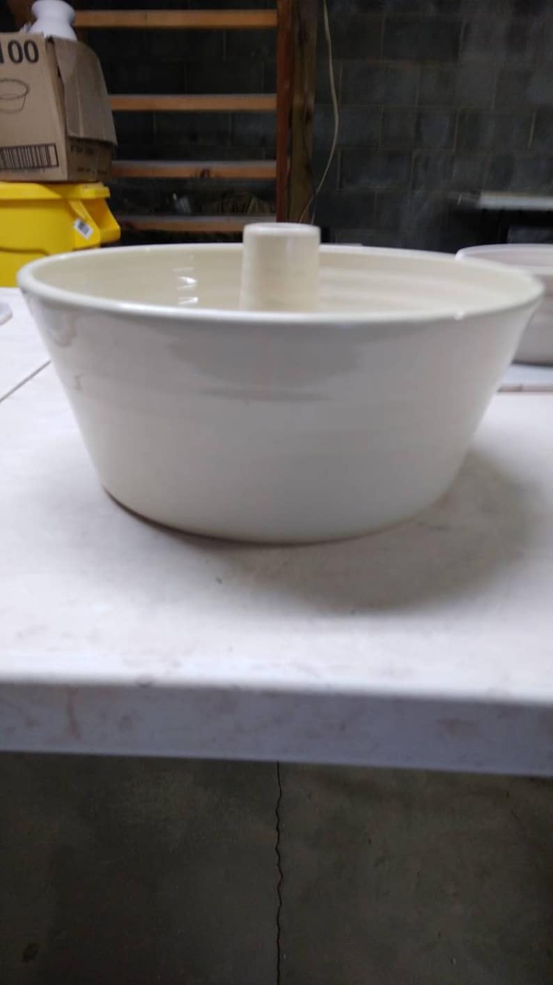 handmade functional 3 weeks. Available in brown or green Pound Cake pan Beautiful Made to order Unique hand-turned pottery Bunt pan
