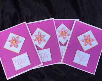 Handmade greeting card set, Quilled card set, Quilled flower set