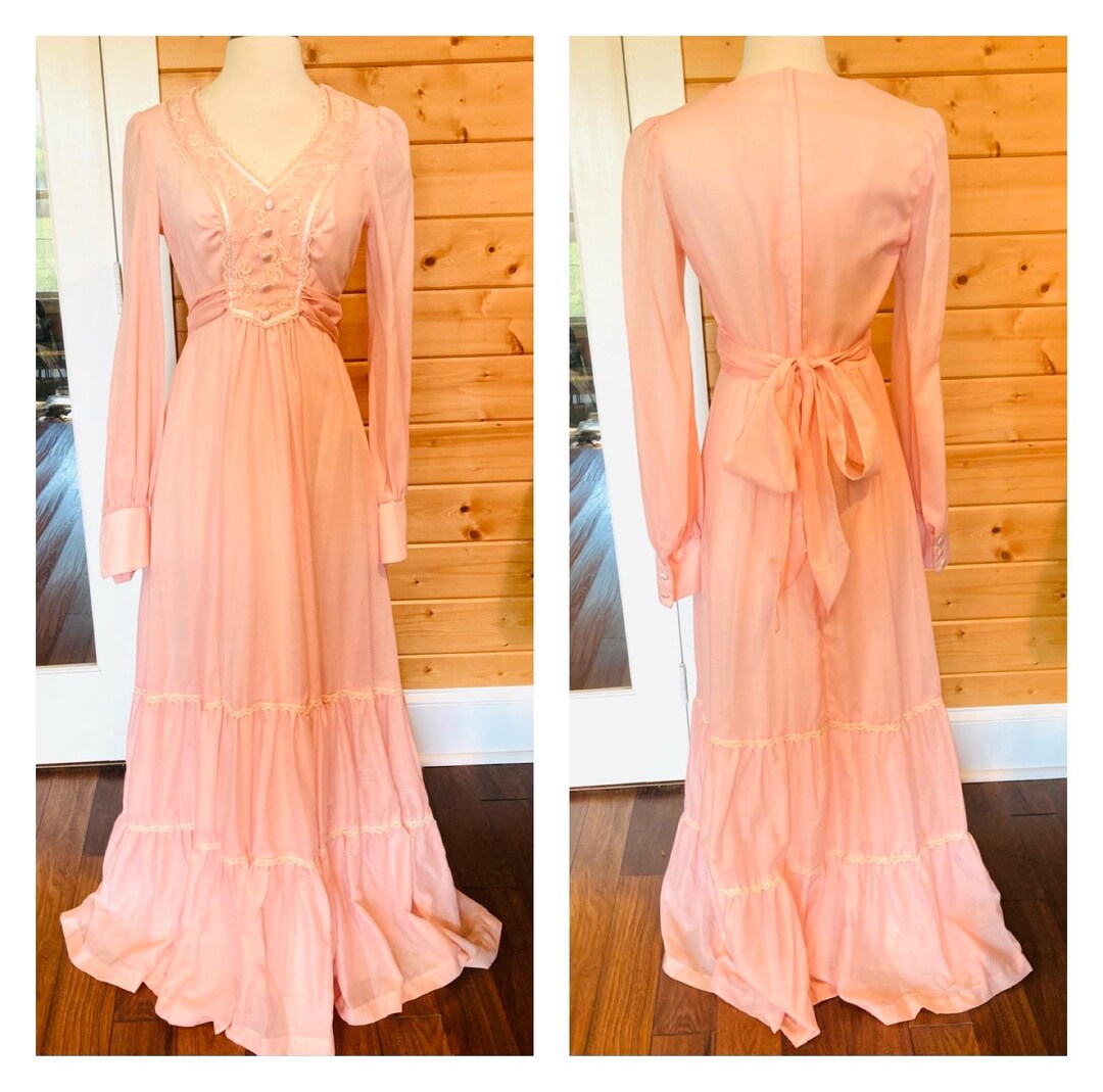 Vintage 1970s Pink Maxi Dress Victorian Peasant Gunne Sax Style Boho ...