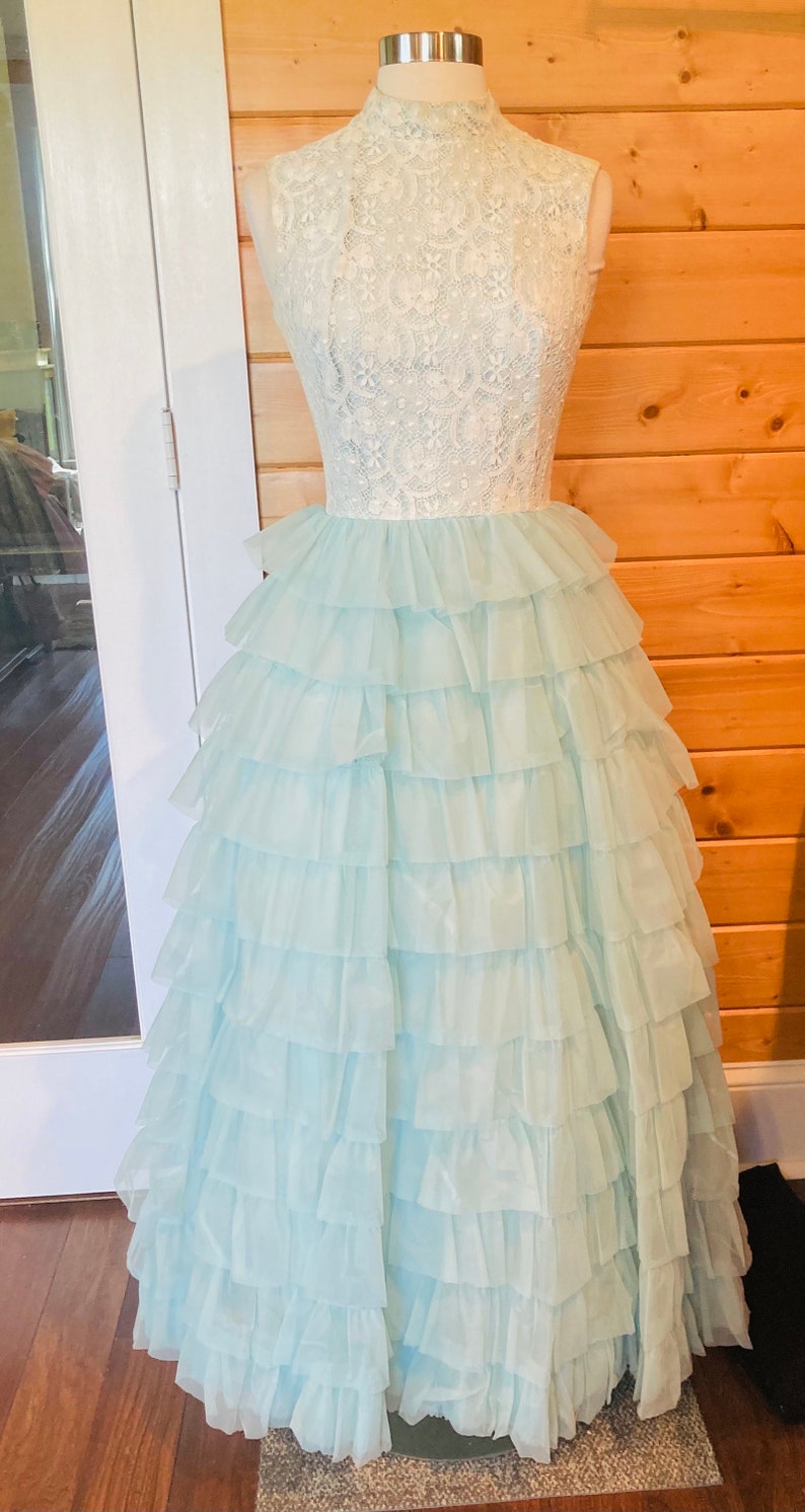 Vintage 1960s Prom Dress Party Dress Cupcake Ruffles Tulle Taffeta ...