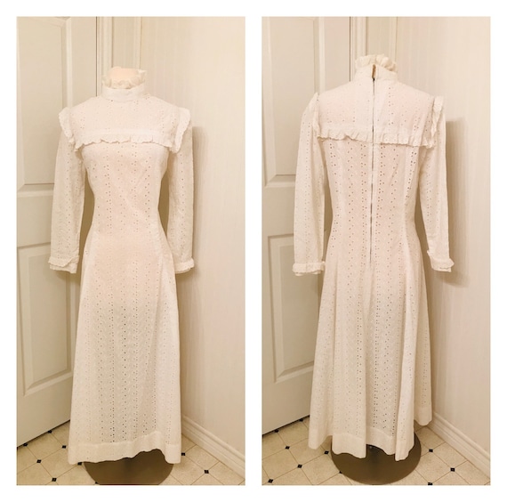 Vintage 1960's peasant maxi dress, white eyelet, h