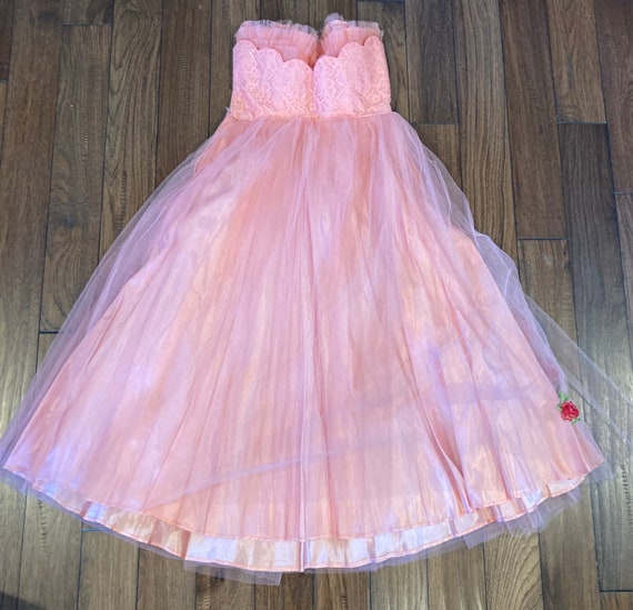 Vintage 1950s strapless pink prom dress, cupcake … - image 9