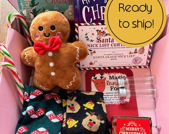 Weihnachtsabend-Box für Kinder, Lebkuchenfigur und Bilderbücher, festliche Socken mit musikalischem Erinnerungsstück