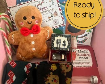Kids’ Christmas Eve Box – 2 Books, Gingerbread Plush, Festive Socks & Music Box, Ages 3–7