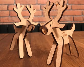 Laser Cut Wooden Reindeer Personalised Christmas Place Name Decoration