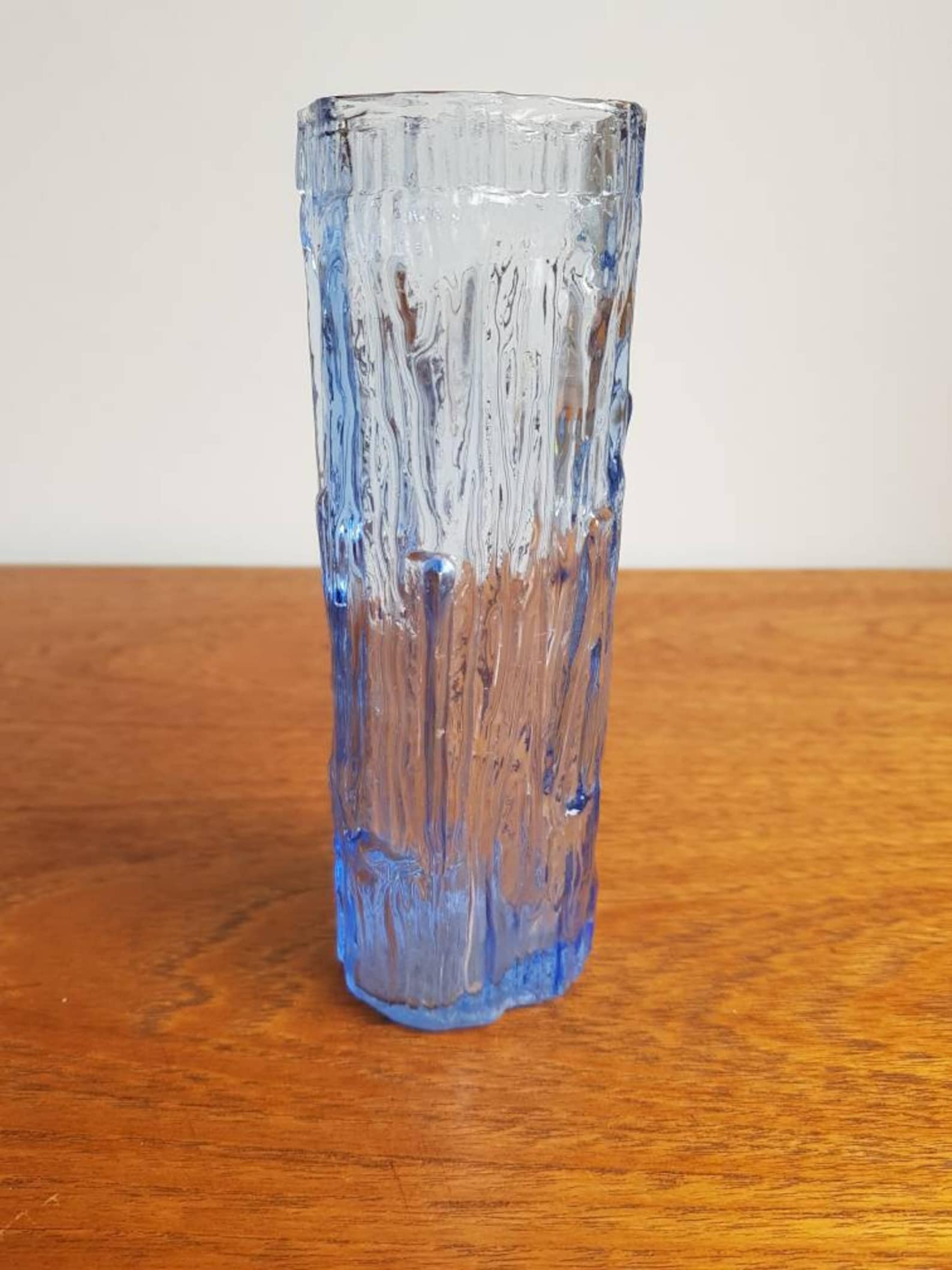 Wonderful Blue Retro Ravenhead Tree Bark Glass Vase 1960's Etsy