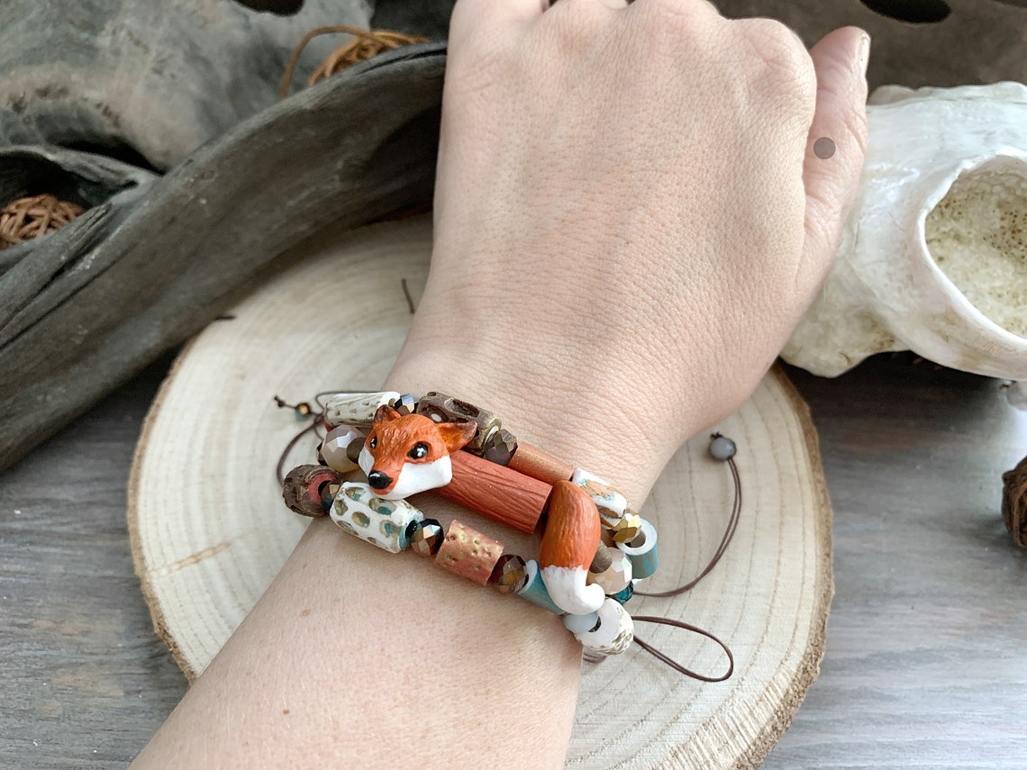 Fox Bracelet With Glass Beads Boho Style Macramé Bracelet Etsy
