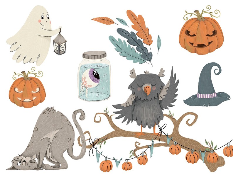 Happy Halloween Graphic Set Clipart Illustration CU Clipart Designer Resource