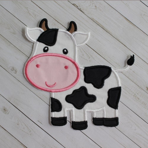 Black White COW Embroidery Iron-on Patch