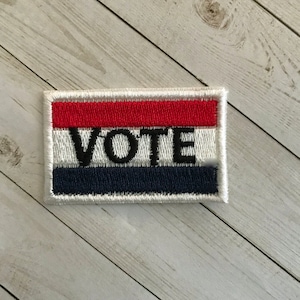 Vote Iron On Patch, Vote Embroidery Applique, Vote Sew On Patch, Rectangular Vote Badge, US Vote Badge