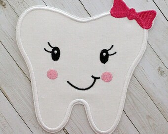 Tooth Iron On Patch, Girl Tooth Patch, Cute Tooth Patch, Smiling Tooth, Iron On Patches, Sew On, Glue On Patch, Child Patch, Dental Patch