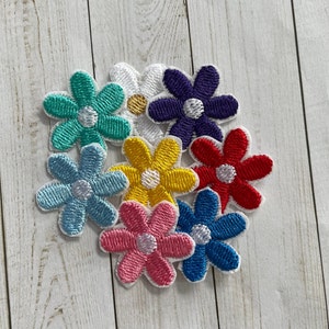4 Mini Daisy Flower Embroidered Iron On Patches Color Choices