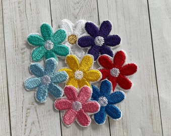 4 Mini Daisy Flower Embroidered Iron On Patches Color Choices