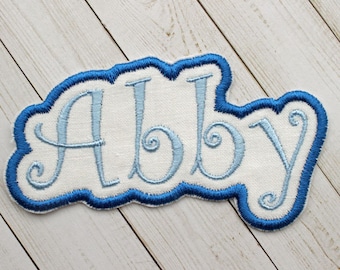 Framed Iron On Name Patch Personalized Embroidery Applique Custom Made to Order