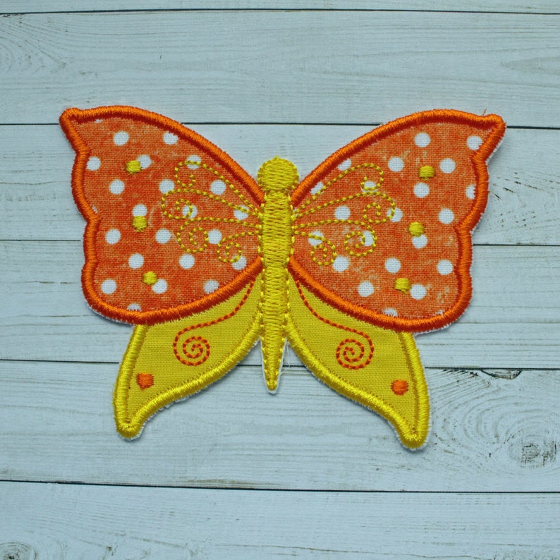 Iron On Embroidered Applique Patch Pink and Lime Green Butterfly Small