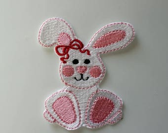 Bunny Girl Iron On Patch, Bunny Applique, Embroidered Bunny, Easter Bunny, Rabbit Patch, Pink Bunny Applique, Applique Patch, Cute Bunny